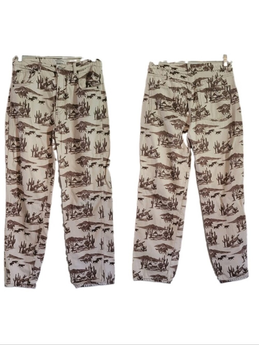 Reformation Jeans Sonora Cowboy Horse Print High Rise Straight Leg Denim Jeans